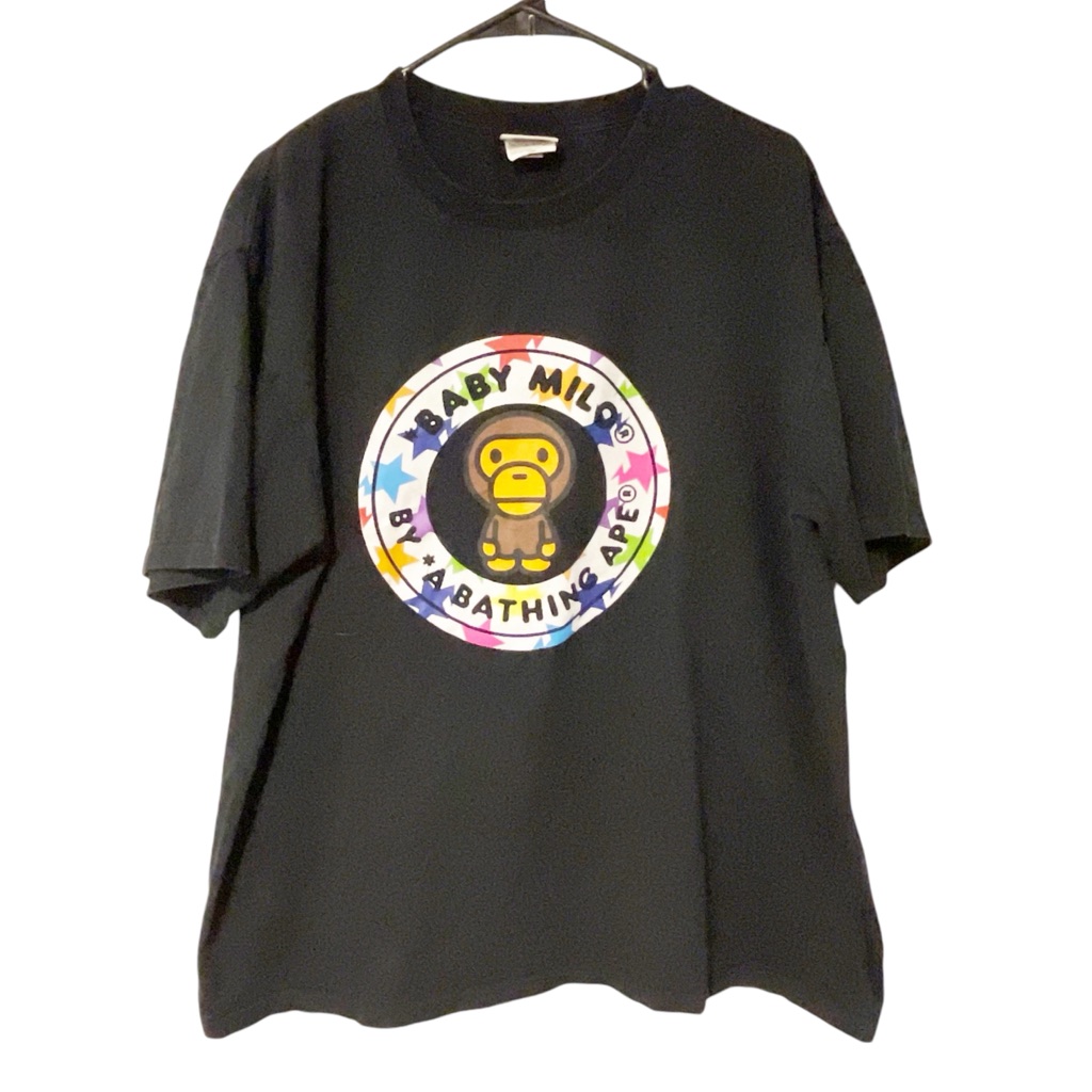 Bape Men’s Size 2x Black Multi Color Baby Milo Bape Sta Tee
